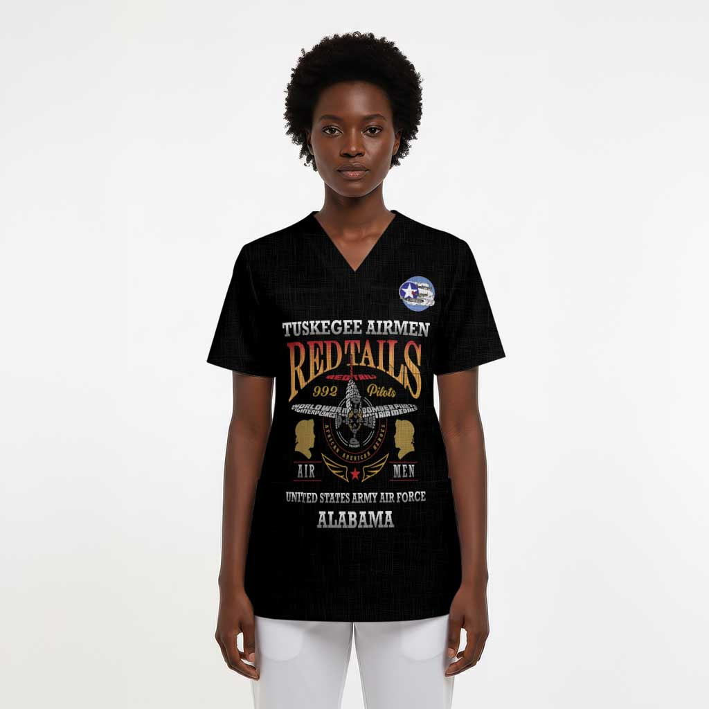 Personalized Red Tails Legacy Scrub Top Tuskegee Airmen WWII Heroes - Black Color - African Pride