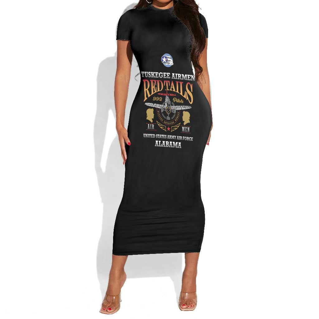 Personalized Red Tails Legacy Short Sleeve Bodycon Dress WWII Legacy Tribute - Black Color - African Pride