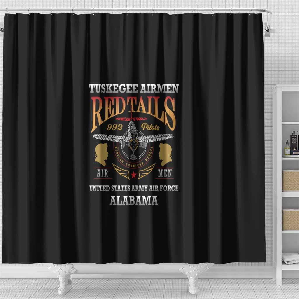 Red Tails Legacy Shower Curtain WWII Legacy Tribute - Black Color - African Pride