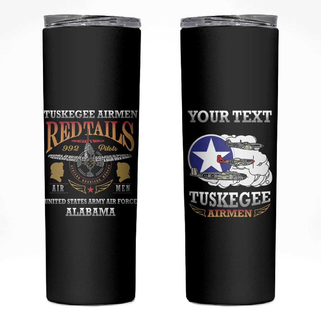 Personalized Red Tails Legacy Skinny Tumbler WWII Legacy Tribute - Black Color - African Pride