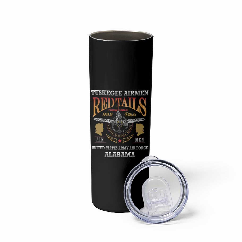 Personalized Red Tails Legacy Skinny Tumbler WWII Legacy Tribute - Black Color - African Pride