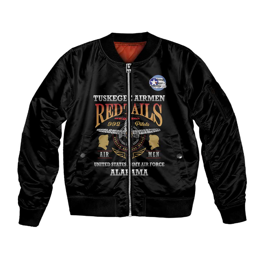 Personalized Red Tails Legacy Sleeve Zip Bomber Jacket WWII Legacy Tribute - Black Color - African Pride