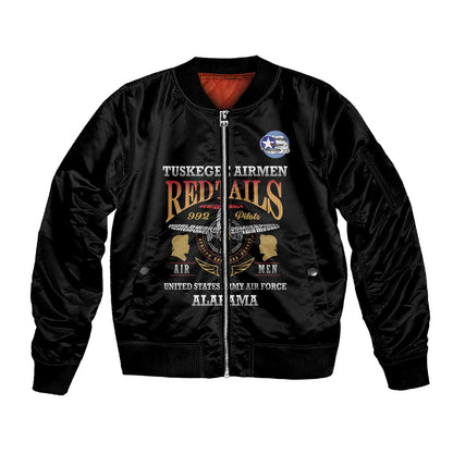 Personalized Red Tails Legacy Sleeve Zip Bomber Jacket WWII Legacy Tribute - Black Color - African Pride