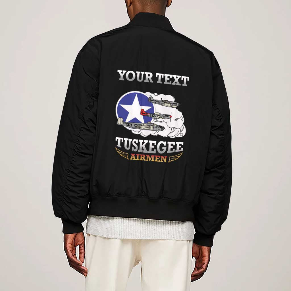 Personalized Red Tails Legacy Sleeve Zip Bomber Jacket WWII Legacy Tribute - Black Color - African Pride