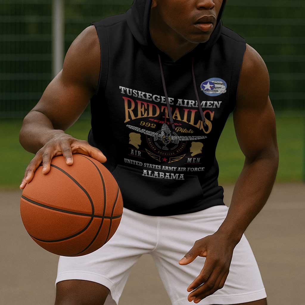 Personalized Red Tails Legacy Sleeveless Hoodie WWII Legacy Tribute - Black Color - African Pride