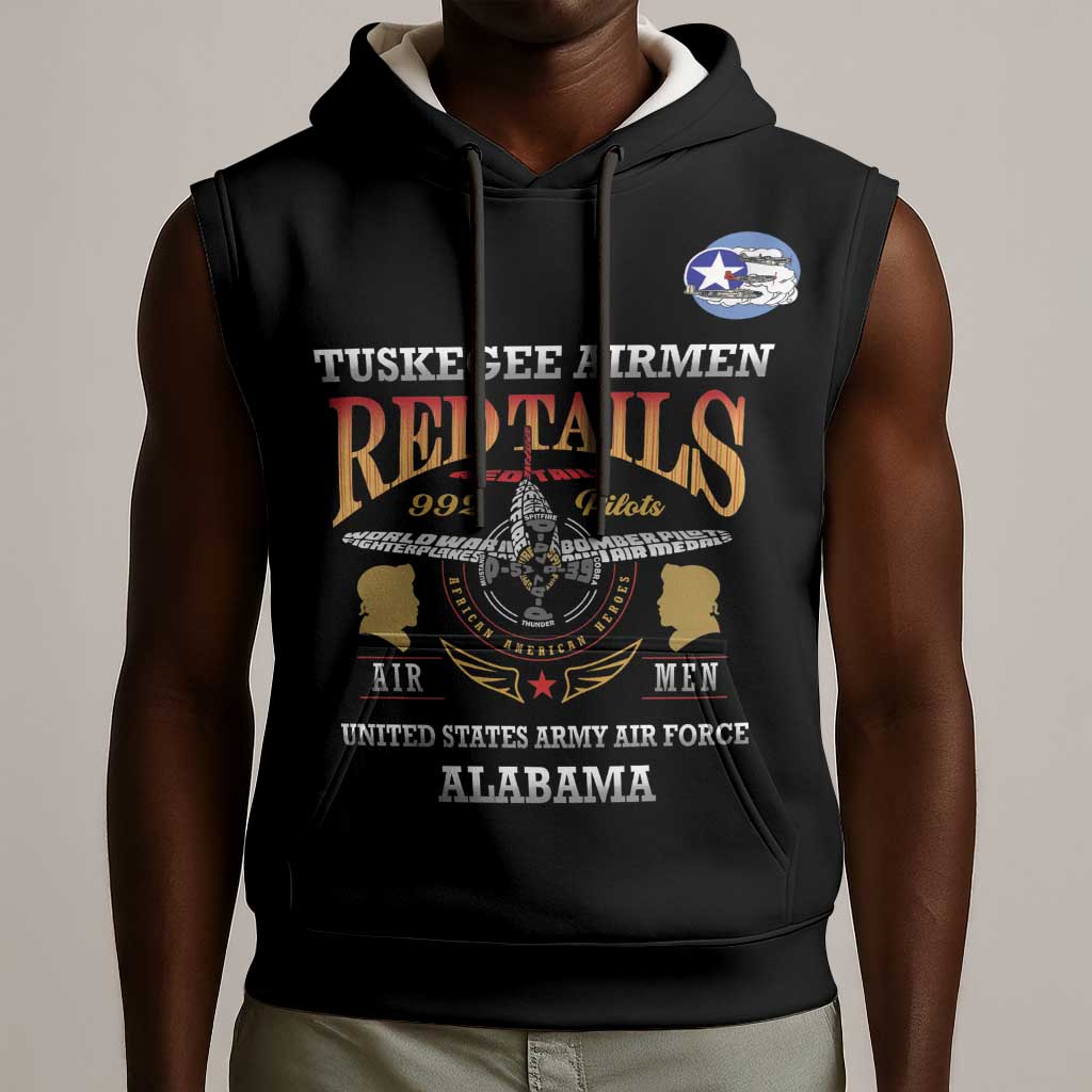 Personalized Red Tails Legacy Sleeveless Hoodie WWII Legacy Tribute - Black Color - African Pride
