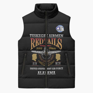 Personalized Red Tails Legacy Sleeveless Puffer Jacket Tuskegee Airmen WWII Heroes - Black Color