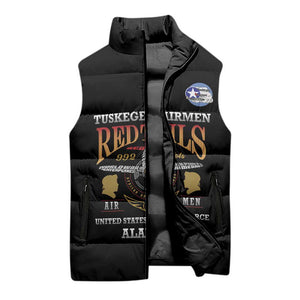 Personalized Red Tails Legacy Sleeveless Puffer Jacket Tuskegee Airmen WWII Heroes - Black Color