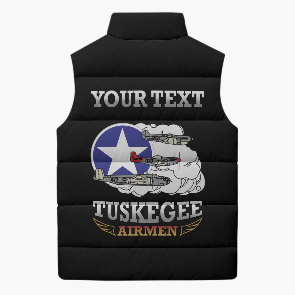 Personalized Red Tails Legacy Sleeveless Puffer Jacket Tuskegee Airmen WWII Heroes - Black Color