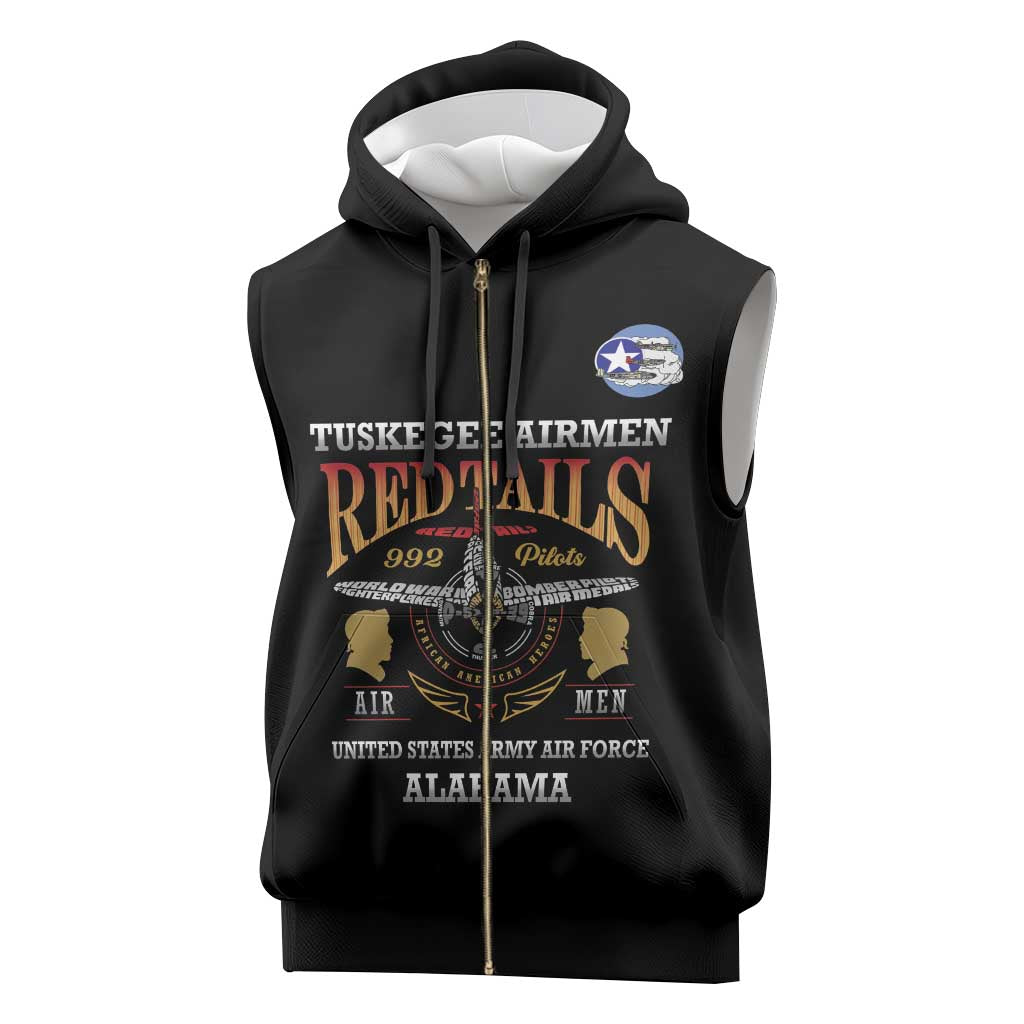 Personalized Red Tails Legacy Sleeveless Zip Hoodie WWII Legacy Tribute - Black Color - African Pride