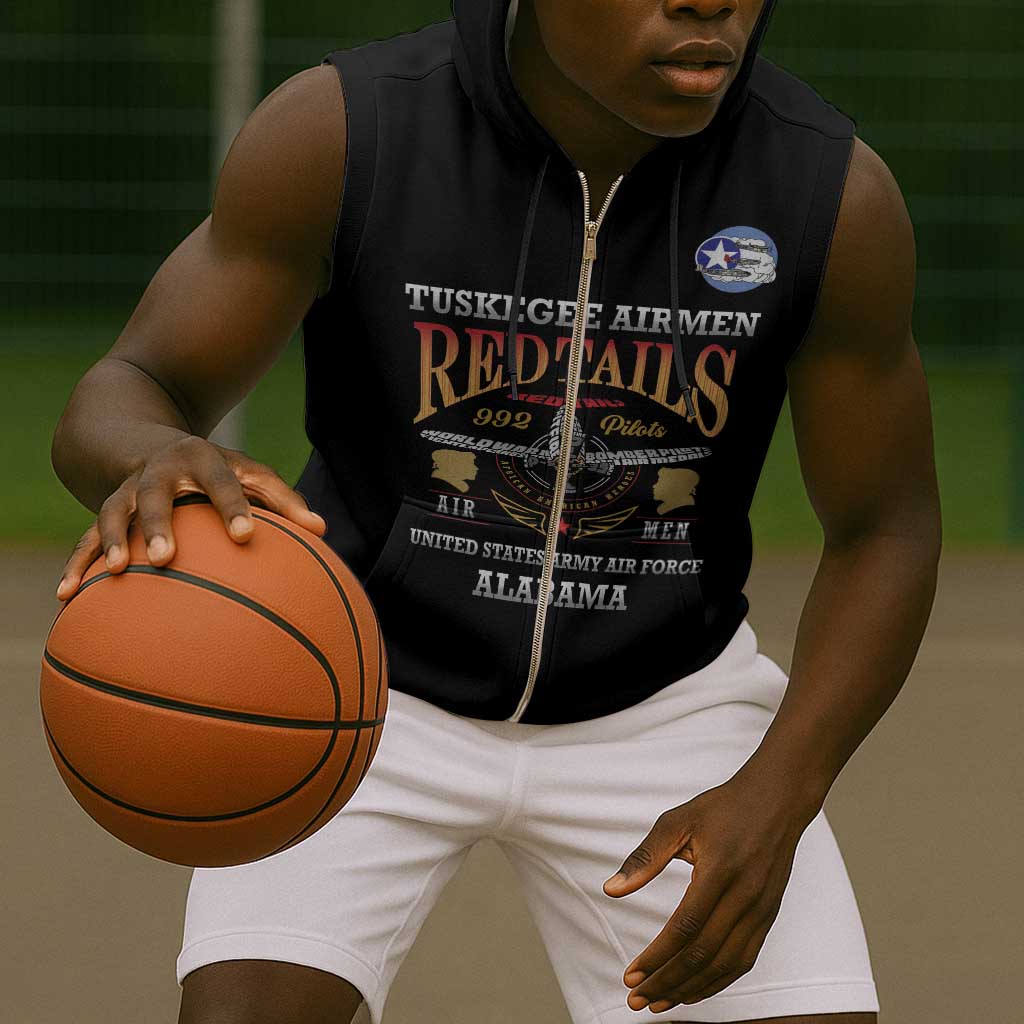 Personalized Red Tails Legacy Sleeveless Zip Hoodie WWII Legacy Tribute - Black Color - African Pride