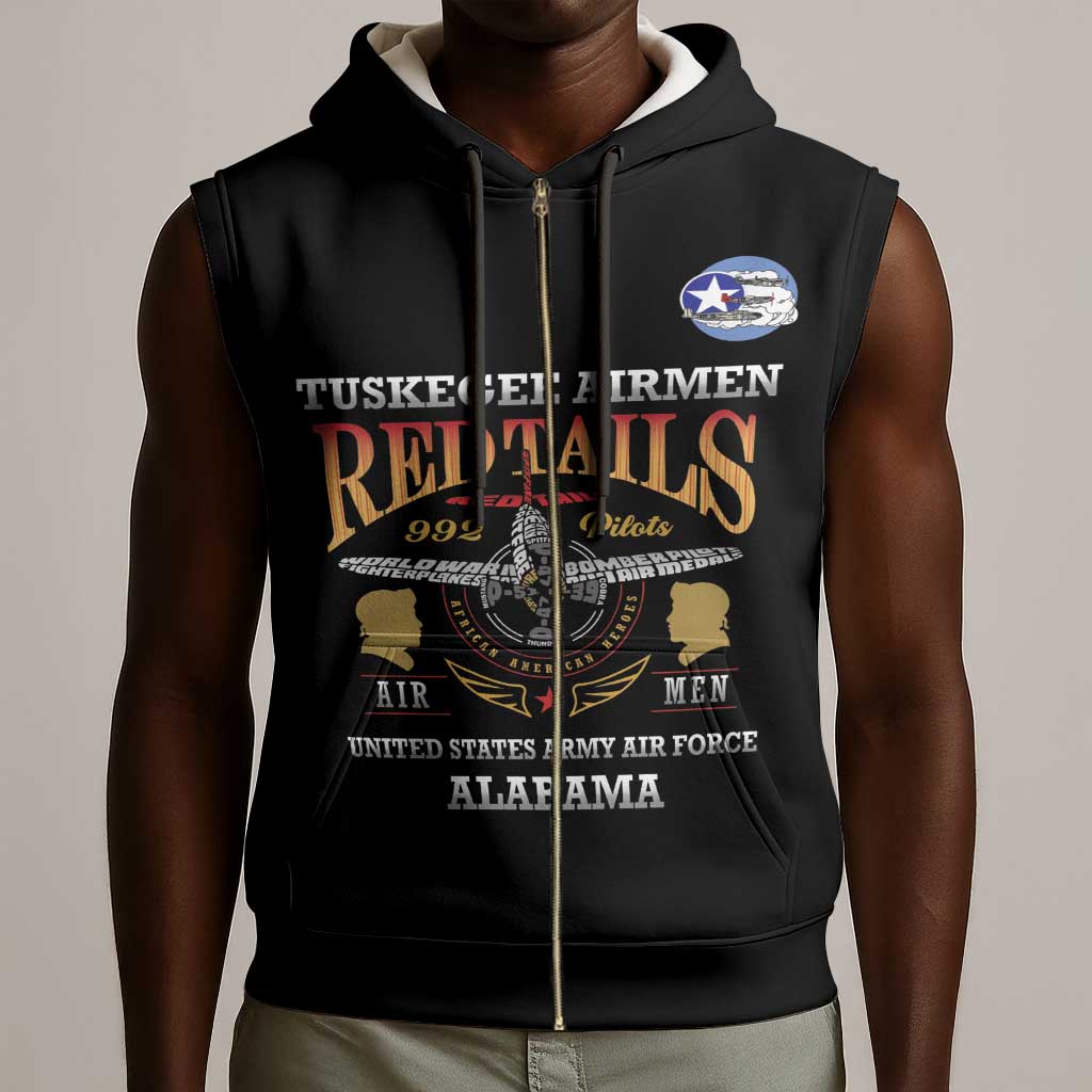 Personalized Red Tails Legacy Sleeveless Zip Hoodie WWII Legacy Tribute - Black Color - African Pride