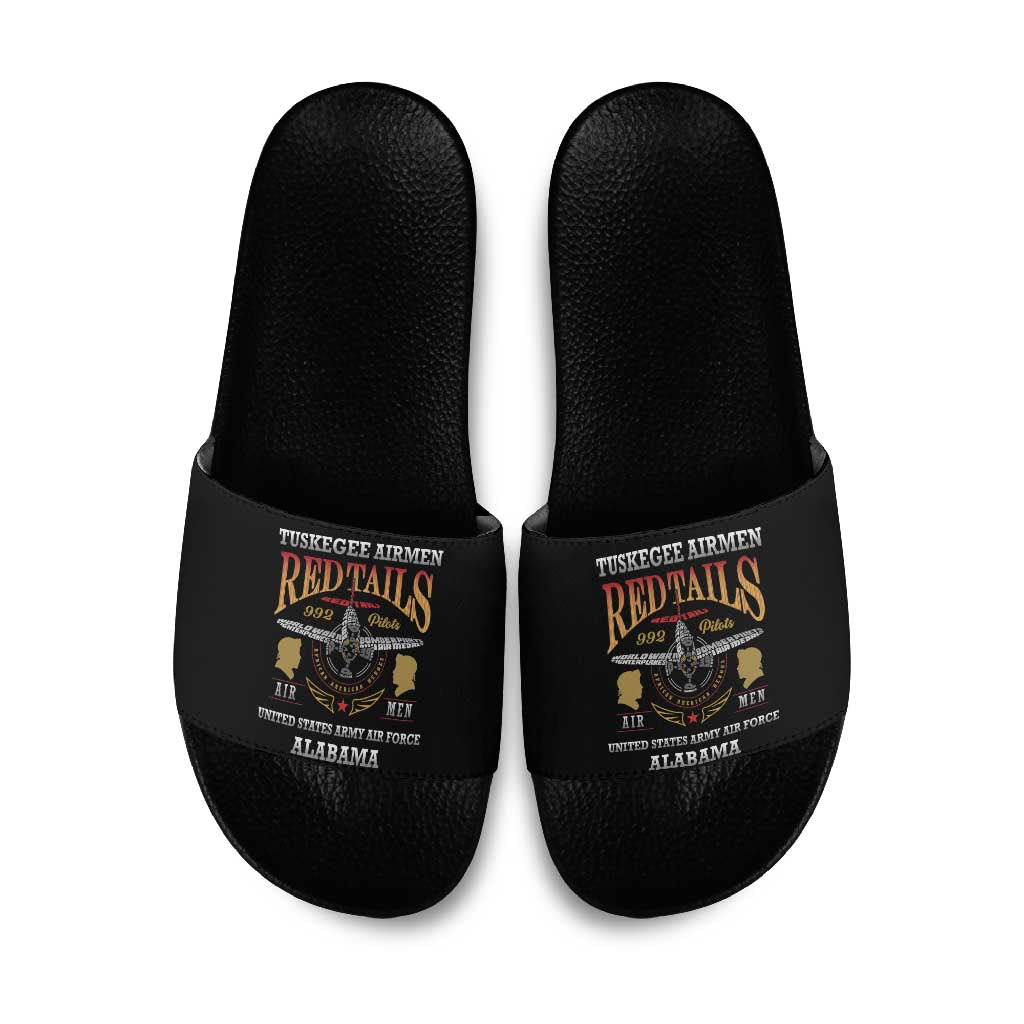 Red Tails Legacy Slide Sandals Tuskegee Airmen WWII Heroes - Black Color