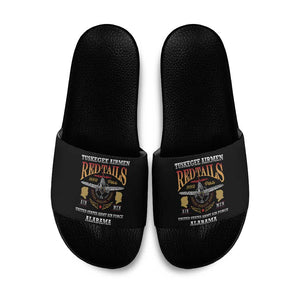 Red Tails Legacy Slide Sandals Tuskegee Airmen WWII Heroes - Black Color