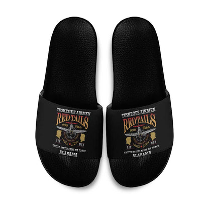 Red Tails Legacy Slide Sandals Tuskegee Airmen WWII Heroes - Black Color