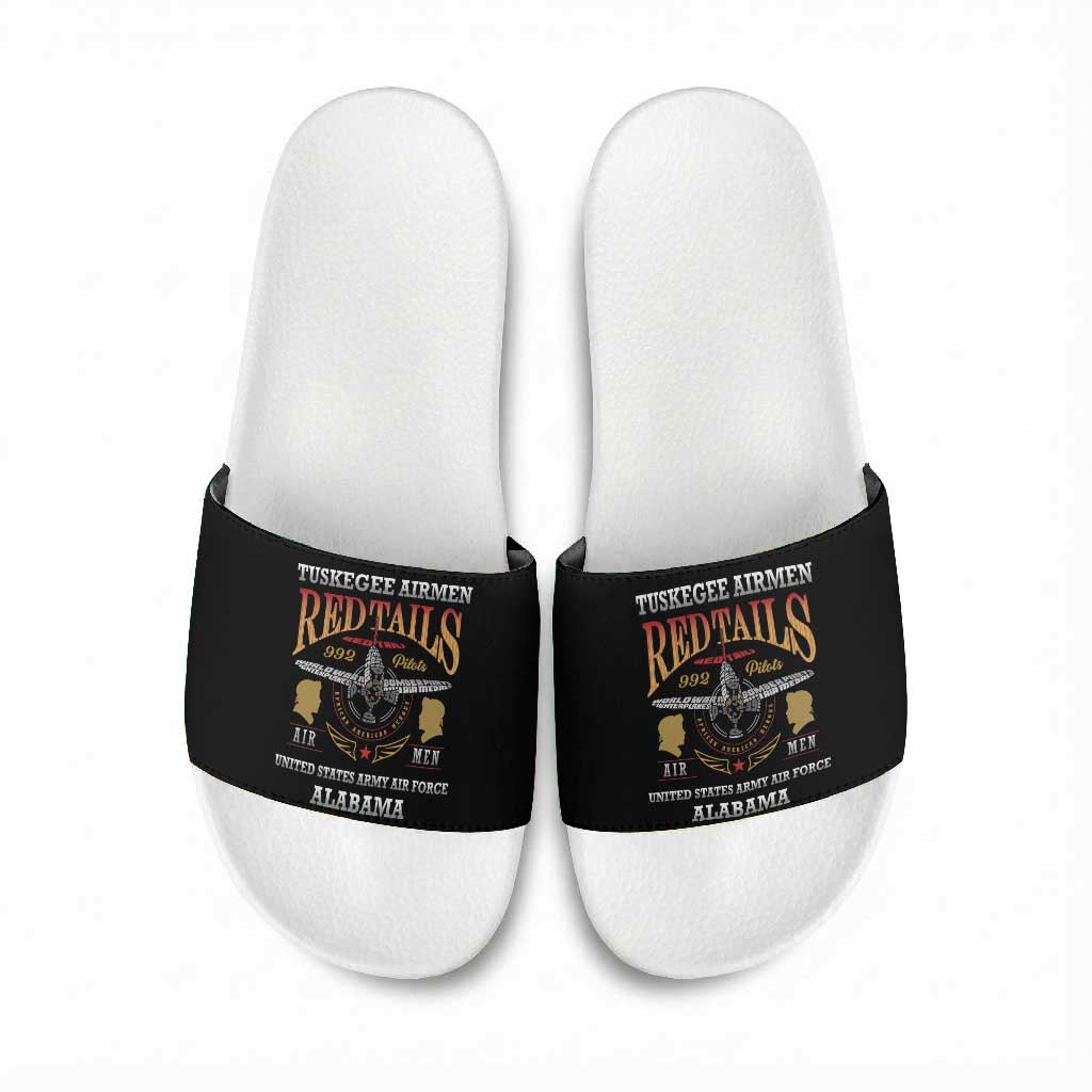 Red Tails Legacy Slide Sandals Tuskegee Airmen WWII Heroes - Black Color