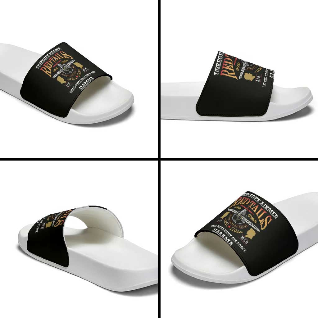 Red Tails Legacy Slide Sandals Tuskegee Airmen WWII Heroes - Black Color