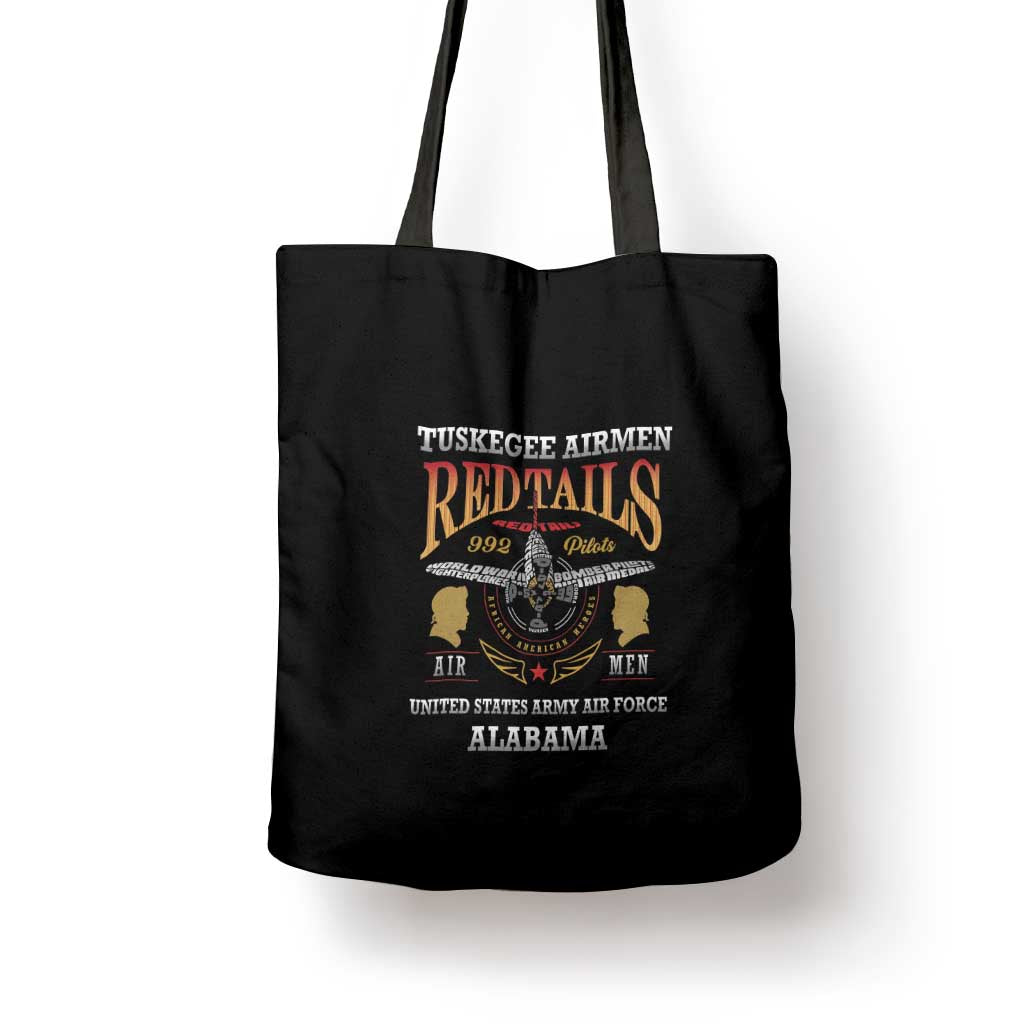 Red Tails Legacy Tote Bag Tuskegee Airmen WWII Heroes - Black Color