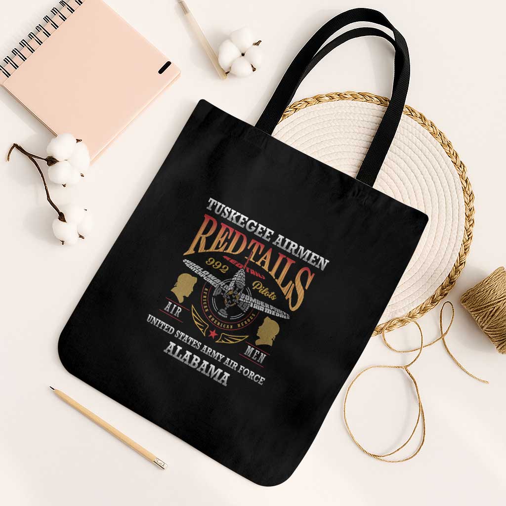 Red Tails Legacy Tote Bag Tuskegee Airmen WWII Heroes - Black Color