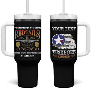 Personalized Red Tails Legacy Tumbler With Handle WWII Legacy Tribute - Black Color - African Pride