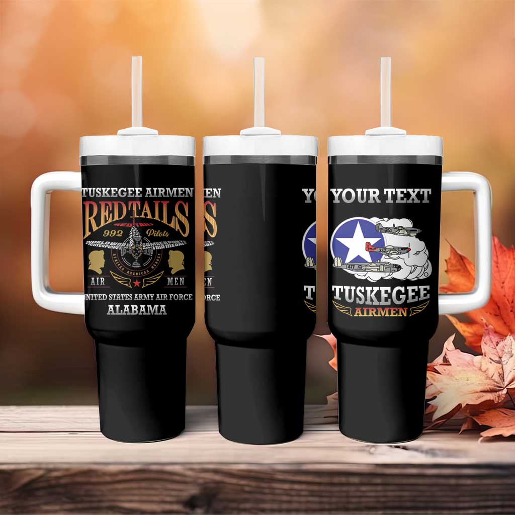 Personalized Red Tails Legacy Tumbler With Handle WWII Legacy Tribute - Black Color - African Pride