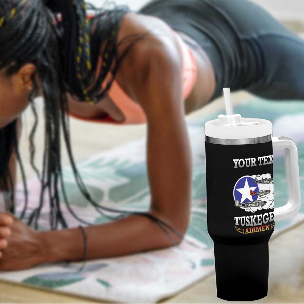 Personalized Red Tails Legacy Tumbler With Handle WWII Legacy Tribute - Black Color - African Pride