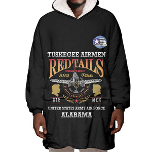 Personalized Red Tails Legacy Wearable Blanket Hoodie WWII Legacy Tribute - Black Color - African Pride