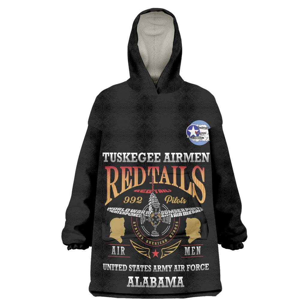 Personalized Red Tails Legacy Wearable Blanket Hoodie WWII Legacy Tribute - Black Color - African Pride
