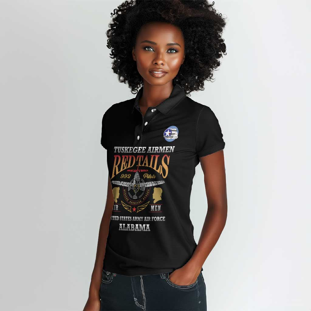 Personalized Red Tails Legacy Women Polo Shirt WWII Legacy Tribute - Black Color - African Pride