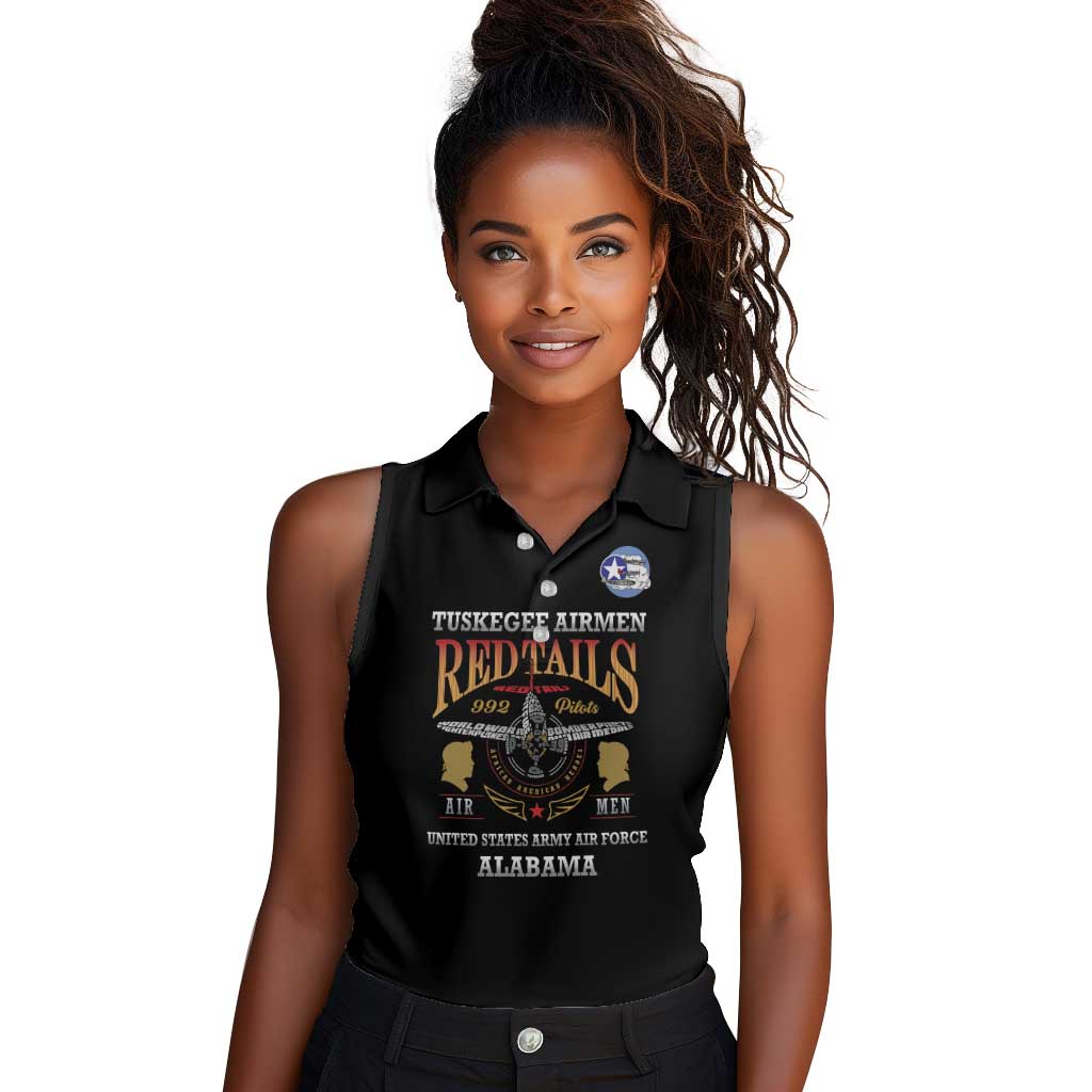 Personalized Red Tails Legacy Women Sleeveless Polo Shirt WWII Legacy Tribute - Black Color - African Pride