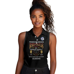 Personalized Red Tails Legacy Women Sleeveless Polo Shirt WWII Legacy Tribute - Black Color - African Pride