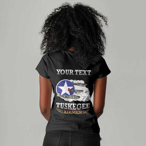 Personalized Red Tails Legacy Women V-Neck T-Shirt WWII Legacy Tribute - Black Color - African Pride
