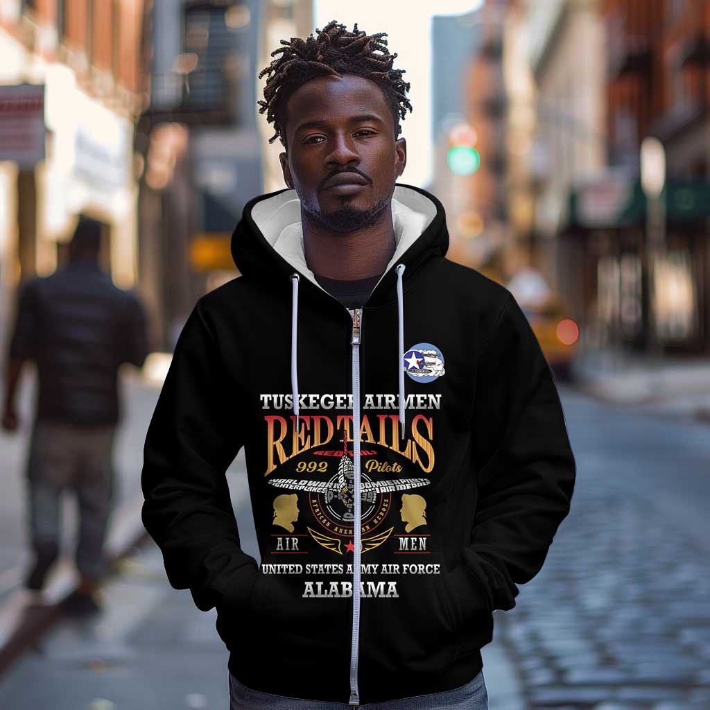 Personalized Red Tails Legacy Zip Hoodie WWII Legacy Tribute - Black Color - African Pride