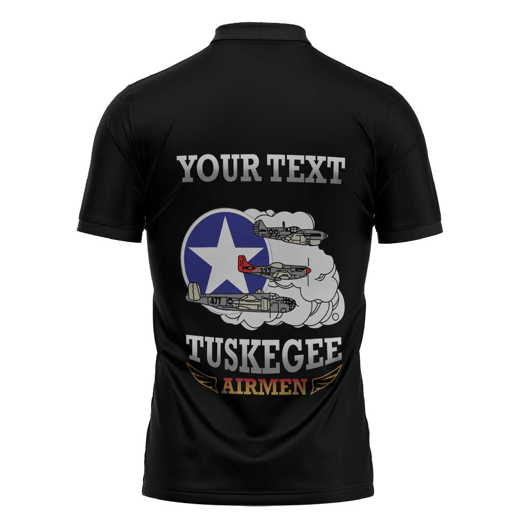 Personalized Red Tails Legacy Zipper Polo Shirt Tuskegee Airmen WWII Heroes - Black Color
