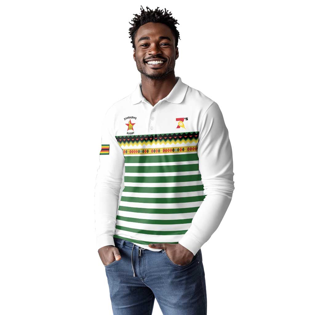 Zimbabwe Rugby Sevens Custom Long Sleeve Polo Shirt Go Cheetahs - African Pride