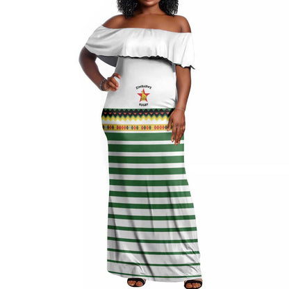 Zimbabwe Rugby Sevens Custom Off Shoulder Maxi Dress Go Cheetahs - African Pride