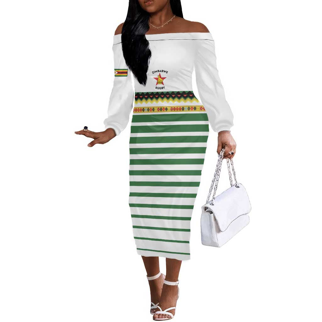 Zimbabwe Rugby Sevens Custom Off The Shoulder Long Sleeve Dress Go Cheetahs - African Pride