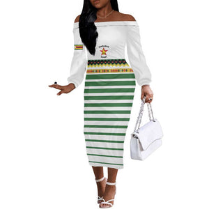 Zimbabwe Rugby Sevens Custom Off The Shoulder Long Sleeve Dress Go Cheetahs - African Pride