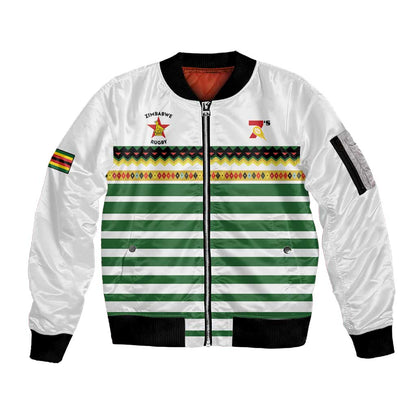 Zimbabwe Rugby Sevens Custom Sleeve Zip Bomber Jacket Go Cheetahs - African Pride
