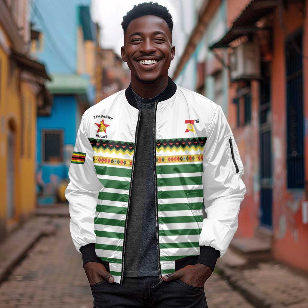 Zimbabwe Rugby Sevens Custom Sleeve Zip Bomber Jacket Go Cheetahs - African Pride