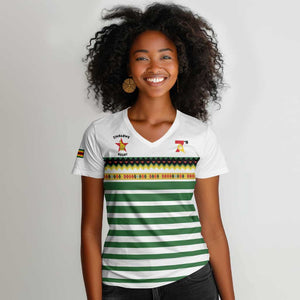 Zimbabwe Rugby Sevens Custom Women V-Neck T-Shirt Go Cheetahs - African Pride