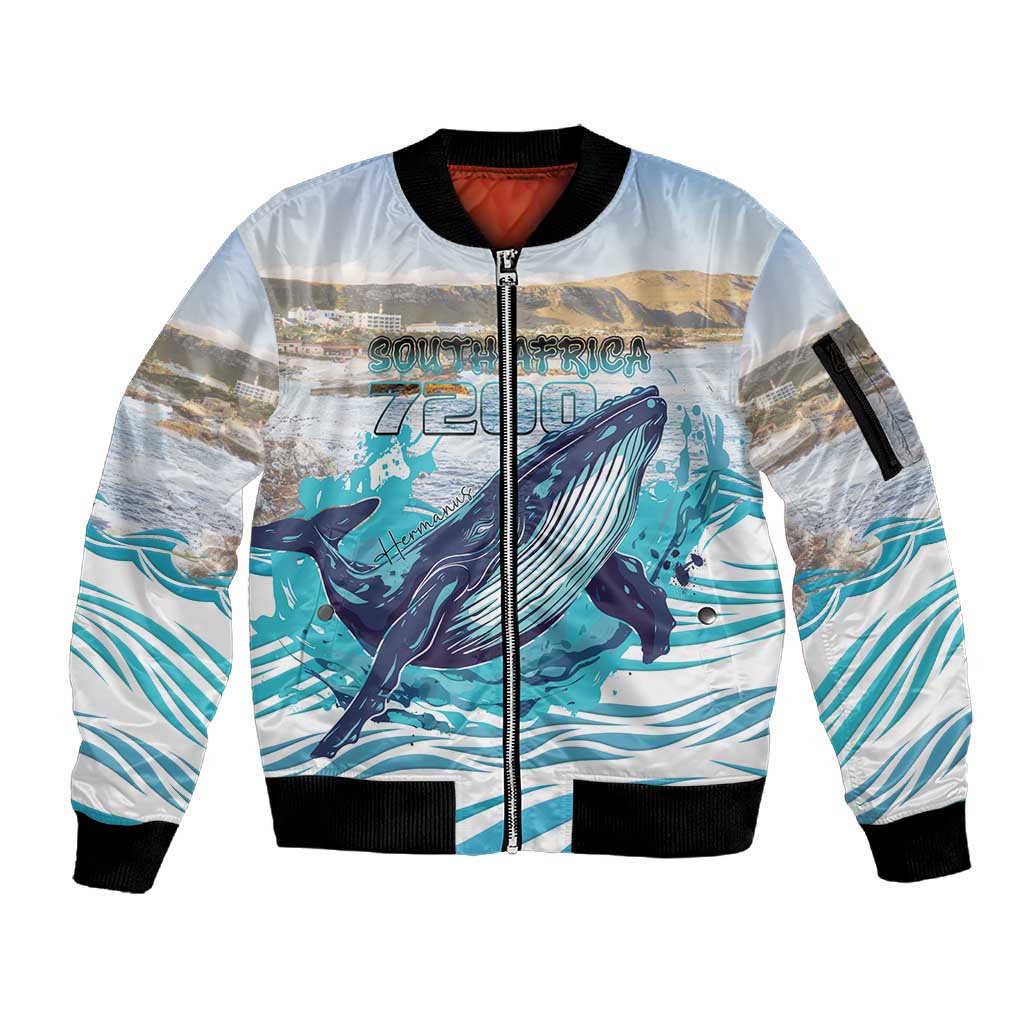 Personalized South Africa Whale Hermanus Fest Sleeve Zip Bomber Jacket - African Pride
