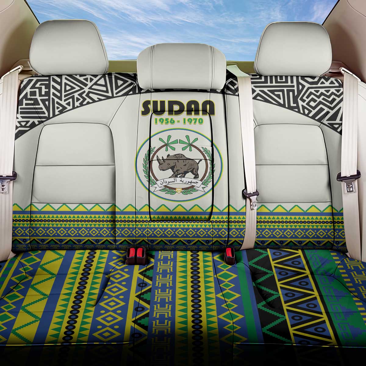 Sudan Back Car Seat Cover Coat Of Arms 1956-1970 With African Pattern - African Pride