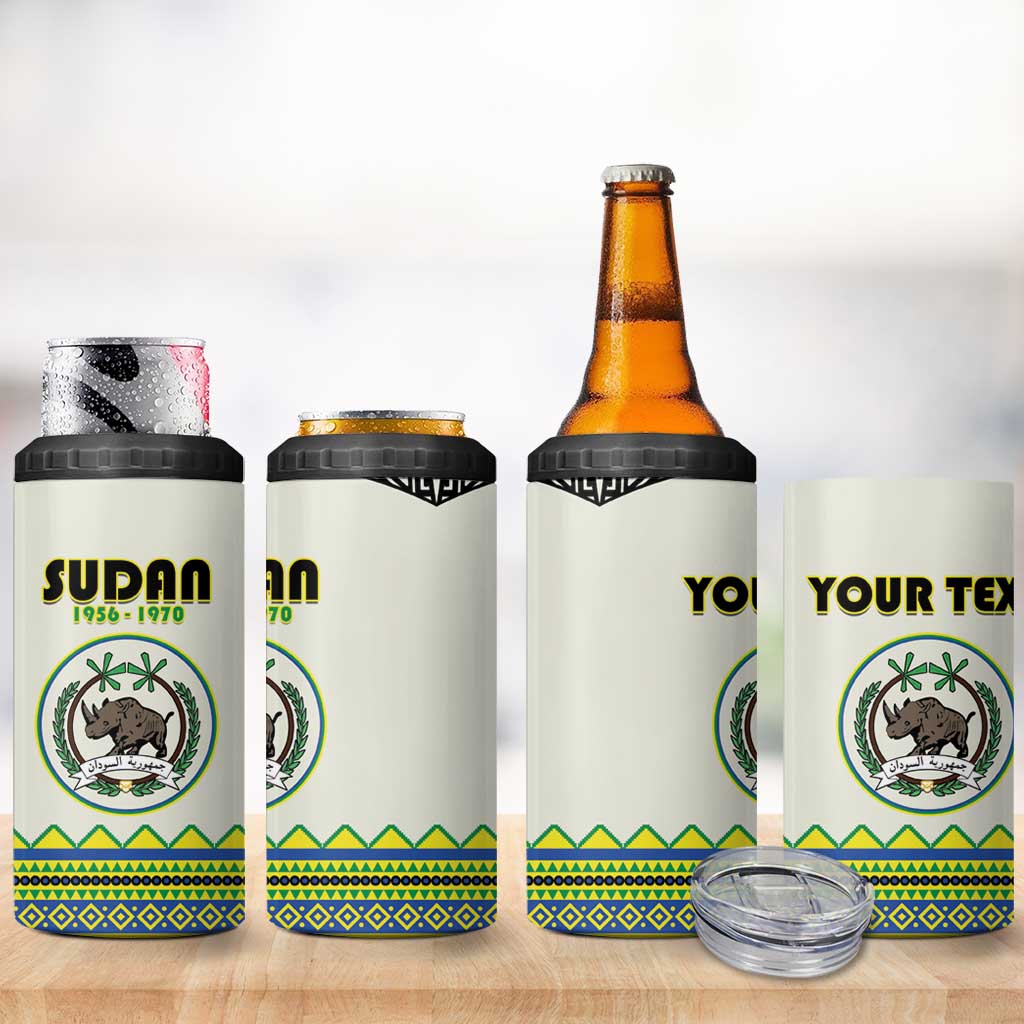 Personalized Sudan 4 in 1 Can Cooler Tumbler Coat Of Arms 1956-1970 With African Pattern - African Pride