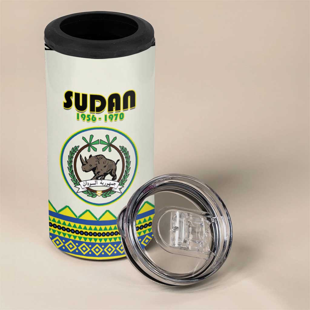 Personalized Sudan 4 in 1 Can Cooler Tumbler Coat Of Arms 1956-1970 With African Pattern - African Pride