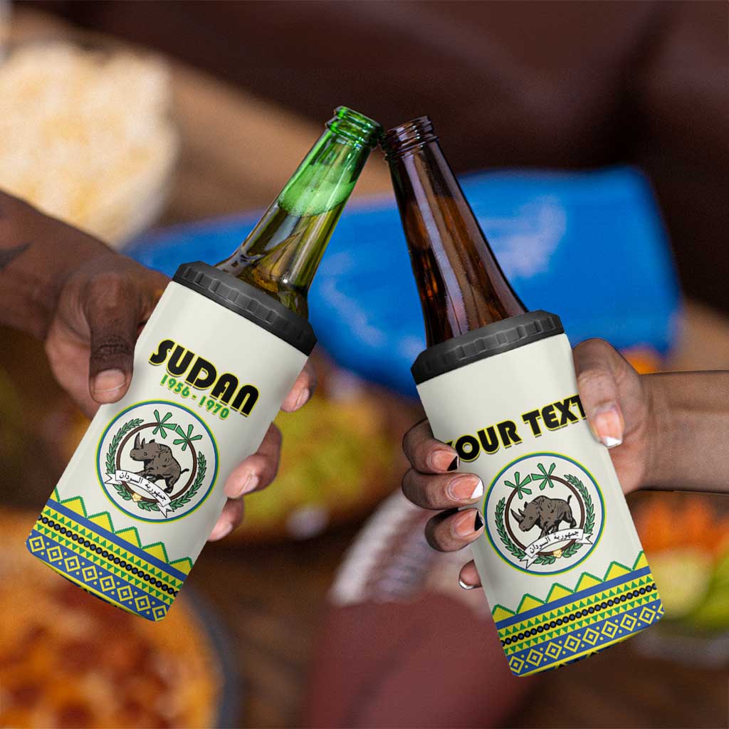 Personalized Sudan 4 in 1 Can Cooler Tumbler Coat Of Arms 1956-1970 With African Pattern - African Pride