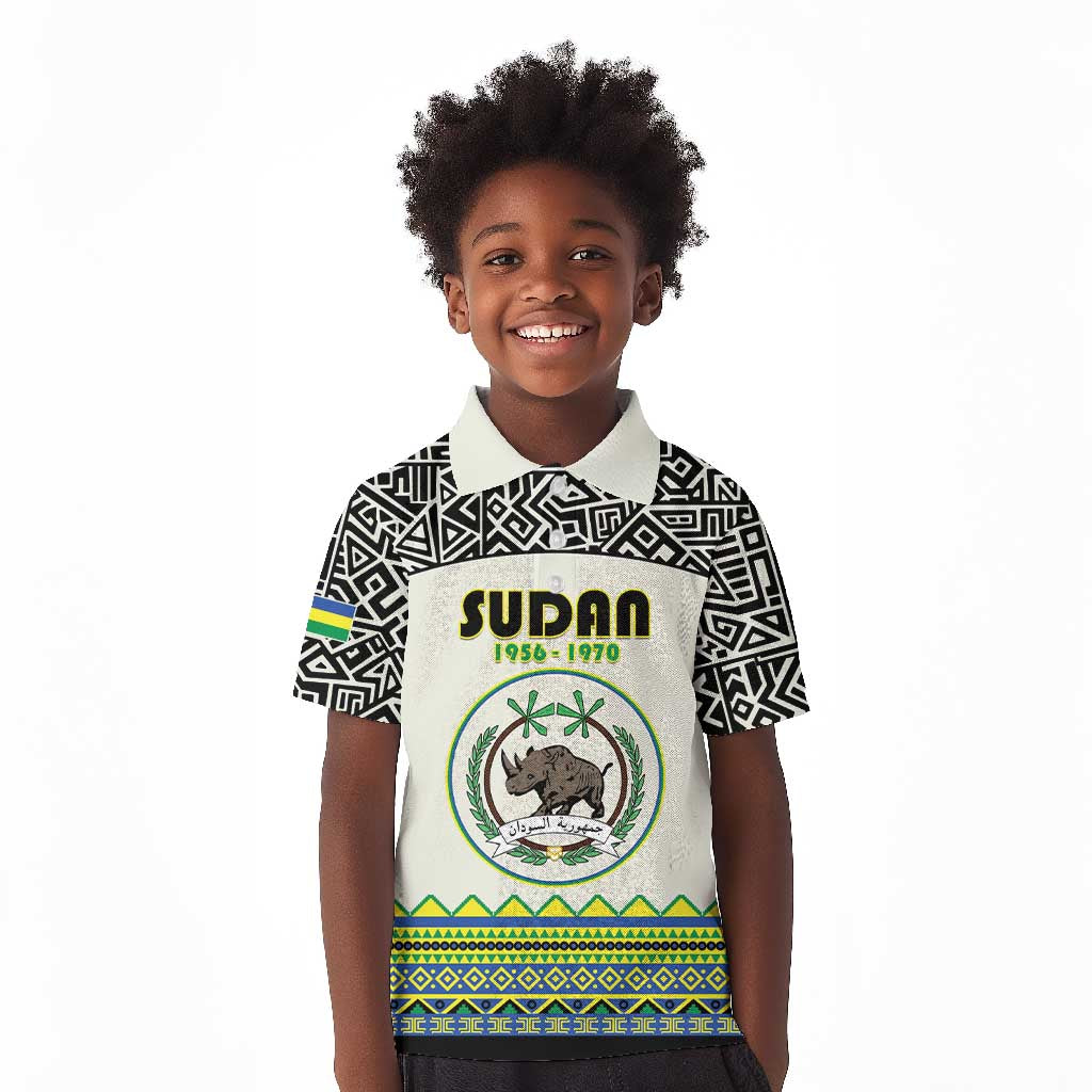 Personalized Sudan Kid Polo Shirt Coat Of Arms 1956-1970 With African Pattern - African Pride