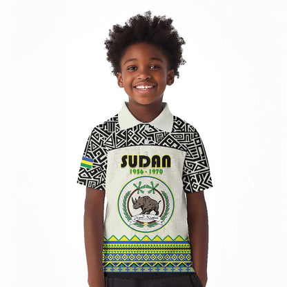 Personalized Sudan Kid Polo Shirt Coat Of Arms 1956-1970 With African Pattern - African Pride