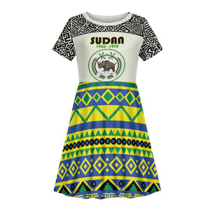 Personalized Sudan Kid Short Sleeve Dress Coat Of Arms 1956-1970 With African Pattern - African Pride