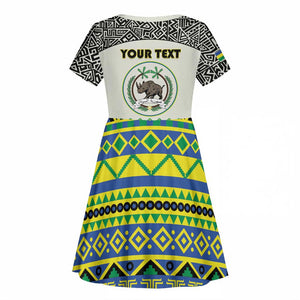 Personalized Sudan Kid Short Sleeve Dress Coat Of Arms 1956-1970 With African Pattern - African Pride